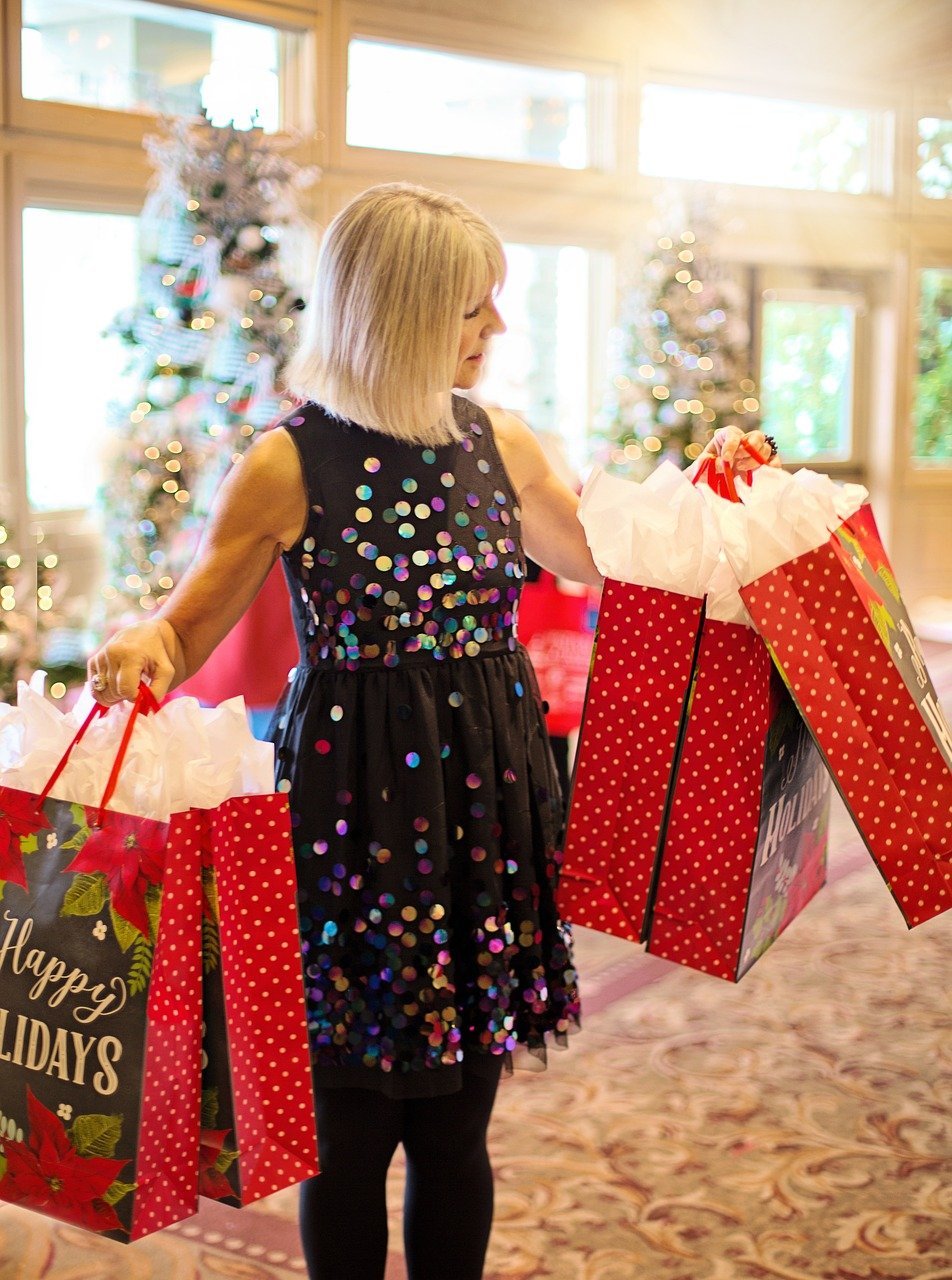 christmas, woman, shopping